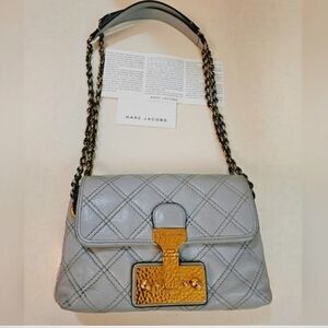 Marc Jacobs Quilted Shoulder Or Crossbody Bag in Gray with Gold Accents